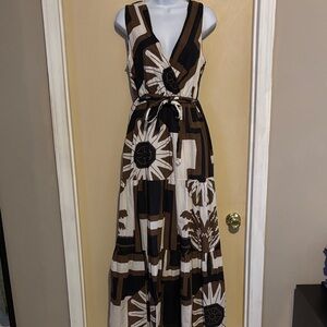 CIVICO 51: Black and Brown Floral Maxi Dress